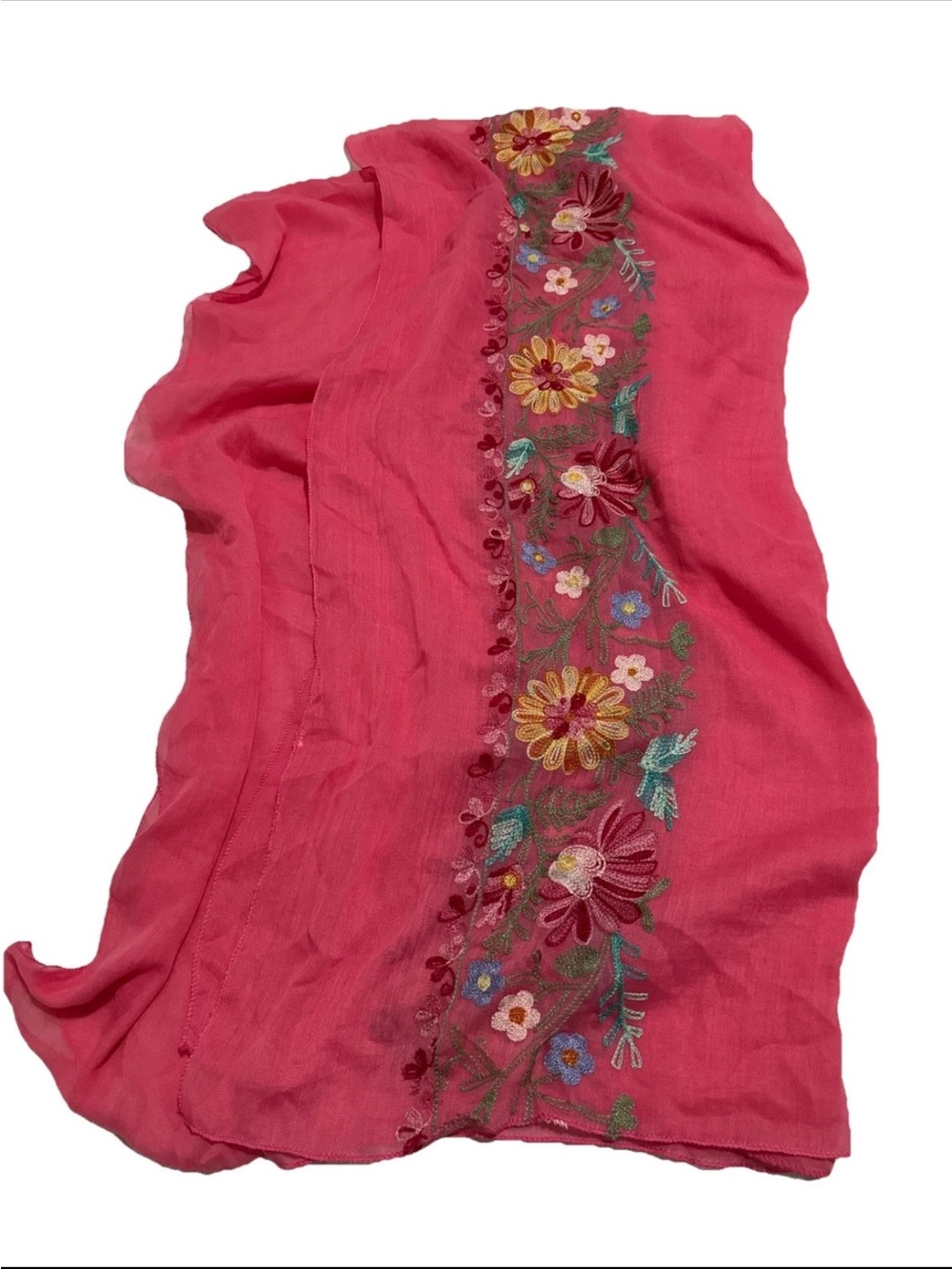 Women’s hand Embroidered Pink Scarf/wrap/shawl Floral Accent 36”x70”